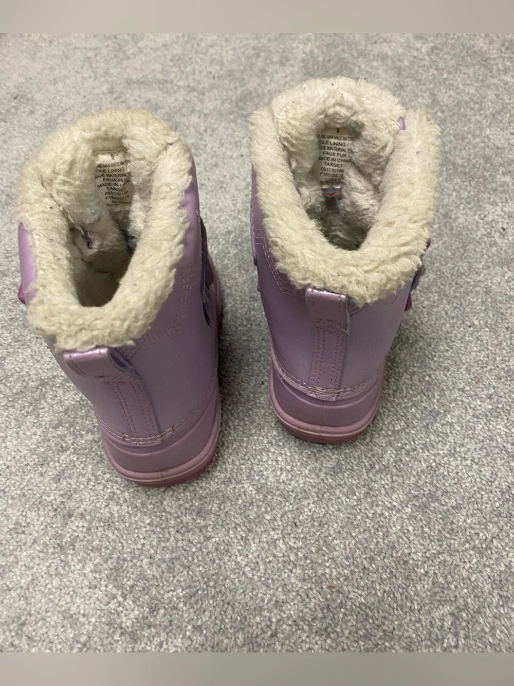 Cat & Jack Lavender Girls Winter Boots with Cream Faux-Fur Cuff